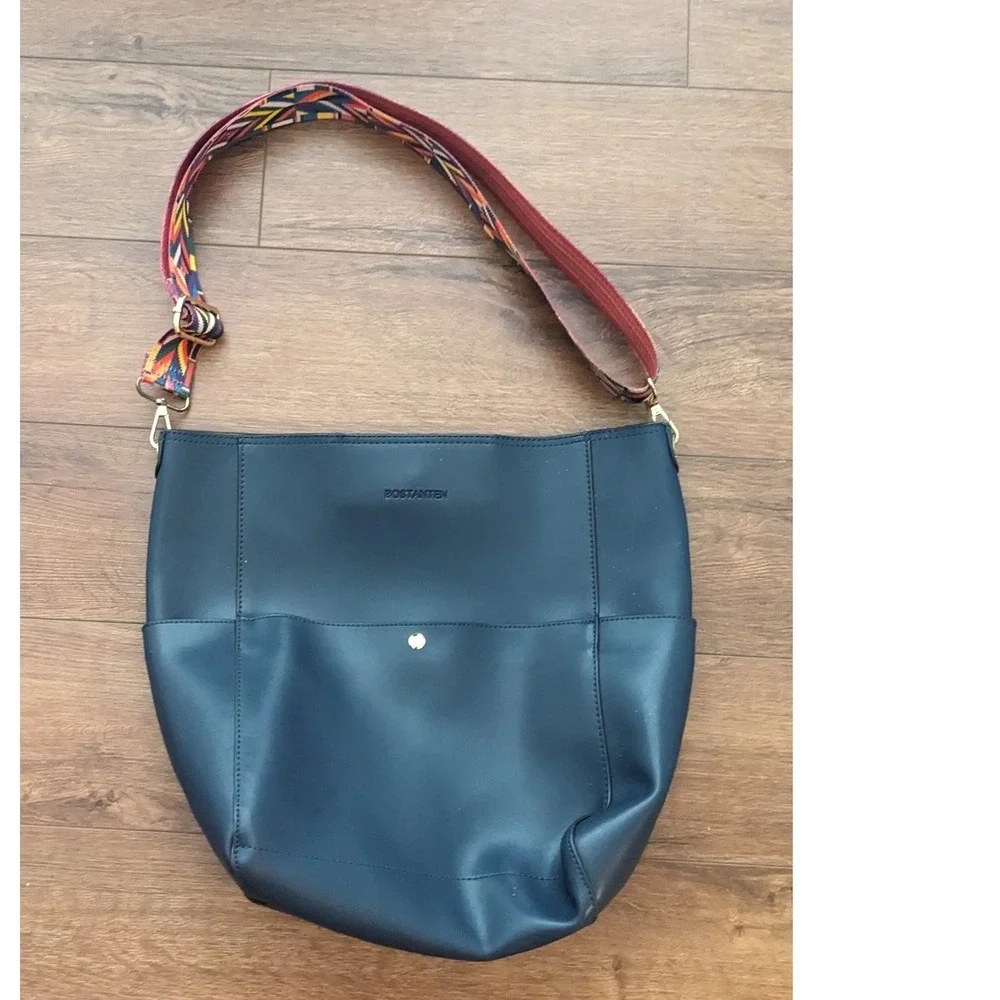 BOSTANTEN Navy Blue Hobo Bag‎ Colorful Strap Shoulder Bag Purse